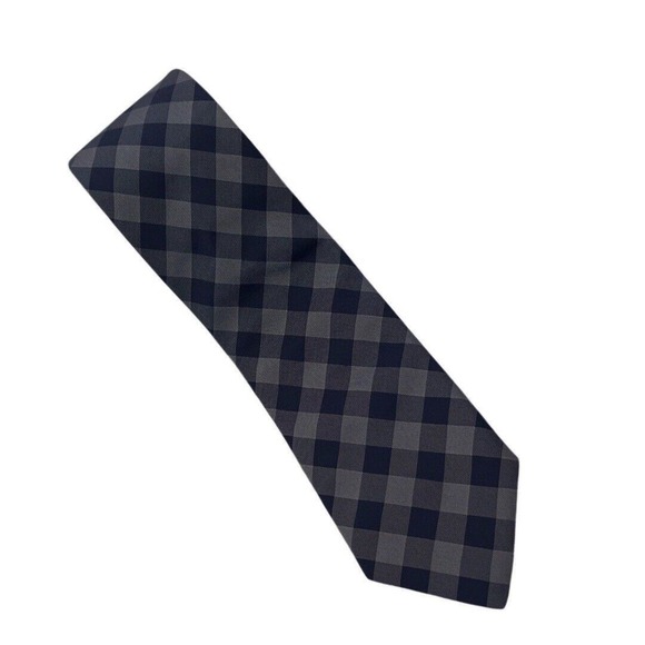 Canali Tie Mens Blue Gray Gingham Checkered Silk Made In Italy‎ Luxury Business - Picture 1 of 11